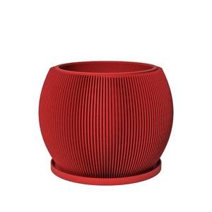Planter Pot With Drainage, Lava Red Melon Design for Small and Large Plants [Water Plate Included] Outdoor and Indoor use Plant Pot