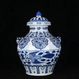 20.5" China Porcelain yuan dynasty mark Blue white peacock peony flower Jar pot