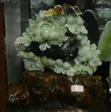 16.4" Good Natural Xiu Jade Jadeite Carved Sushrubby Peony Flower Birds Statue