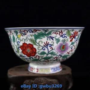 Chinese Porcelain Handwork Painting Flower peony Bowl w Qianlong Mark 21920