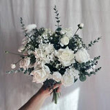 Faux bridal bouquet with white flowers, winter wedding, white bouquet, white fake bouquet, white and green bouquet, white boutonniere