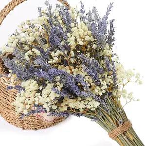 Dried Lavender Flowers & Gypsophila Baby'S Breath Bundles 100% Natural Bouquet f