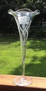 Sinclaire Cut Glass Etched Carnation 15 3/4??? Trumpet Vase