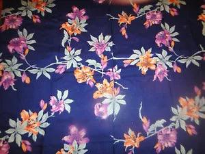 Lily Flower Toss Silky Polyester Fabric Navy 2.58 Yd L