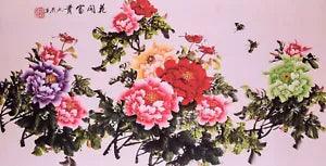 ORIENTAL ASIAN ART CHINESE FAMOUS WATERCOLOR PAINTING-Peony flower&butterfly