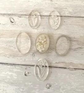 Acrylic Flower Etched Pressed Oval Pieces Artwork 6pc Set Wall Art