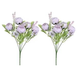 5 Branch Artificial Silk Peony Hydrangea with Stem, 2 Pack Fake Flowers, Purple