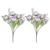 5 Branch Artificial Silk Peony Hydrangea with Stem, 2 Pack Fake Flowers, Purple