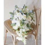 White Cascading Wedding Bouquet, White Bridal Bouquet, Rustic Wedding Flower, Made with Rose, Anemones and Peonies