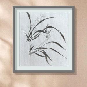 MISS MISY orchid flower Handmade Original Watercolor Painting,black white Wall Art,Chinese japanese Art freestyle,wall Decor home