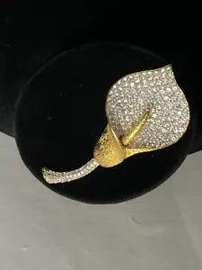 Vintage Nolan Miller Brooch Pin Gold Pave Crystals 3D Calla Lily