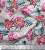 Soimoi Cotton Poplin Fabric Leaves & Peony Flower Print Fabric by-RxX