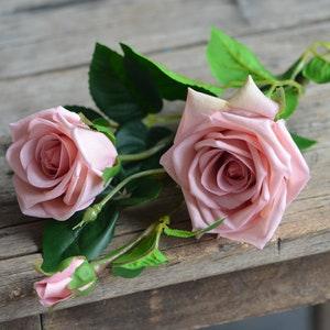27.5" Dusty Rose Pink Real Touch Faux Garden Roses, High Quliaty Artificial Flowers, DIY Bouquet/Florals/Centerpieces, Wedding/home Gifts
