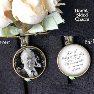 Wedding Bouquet Photo Charm, Memorial Pin, Groom Boutonniere, Bridal Bouquet Charm, Wedding Memorial Charm, Bronze, Silver or Gold