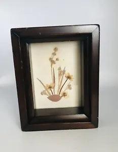 Vintage Dried Pressed Flowers Picture Framed Shadow Box 5.5 X 4.25 In