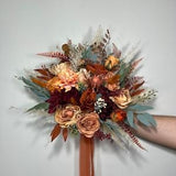 Wedding Bouquet Terracotta Rust Burgundy Burnt Orange Bouquet Bridal Fall Eucalyptus Baby Breath Rose Pampas Grass Artificial Flower Dried