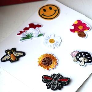 Set of  8pcs bulk lot   sun flower  sunflower bee  smiley face mushroom   embroidered  iron on sewing on  patch    4.6cm -6cm