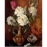White Peonies in a Glazed Victorian Vase Poster Art Print, Floral Home Decor