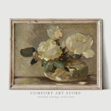 Vintage Roses Print Bouquet Wall Art Botanical Oil Painting Antique Printable Muted Rustic Flower in Vase Nature Poster Farmhouse Decor