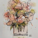 Sheila Romard original art ***SPRING BOUQUET***6"x8" whimsical watercolour painting on Arches 100% cotton hot pressed paper***ready to frame