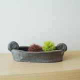 Black-grey oval planter, ceramic planter of black stoneware clay, handbuilt, boat shaped planter pot for succulents and small cactuses
