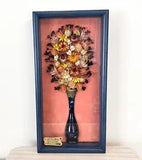 Vintage Real Dried Flowers In Vase Framed Shadow Box Mid Century 3D Wall Art 70s