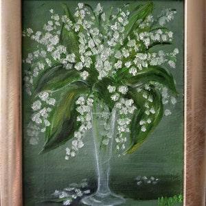 Christmas sale: Lily of the valley-"Lady's Tear"-Flowers-Original and unique oil painting-Vintage