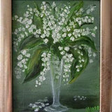 Christmas sale: Lily of the valley-"Lady's Tear"-Flowers-Original and unique oil painting-Vintage