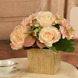 Blush Rose Bouquet Silk Floral Arrangement in Gold Vase