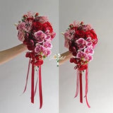 Real Touch rustic red/white/light pink butterfly orchid Bridal Bridesmaid Bouquet Choose ribbon color Real Touch Bouquet