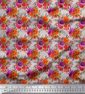 Soimoi Gray Velvet Fabric Peony & Anemone Floral Printed Fabric-nuH