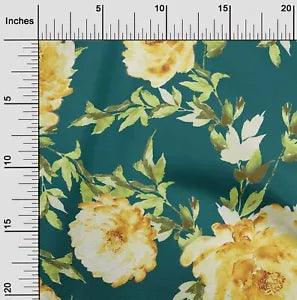 oneOone Cotton Poplin Fabric Watercolor Leaves & Peony Floral_Printed-K7q