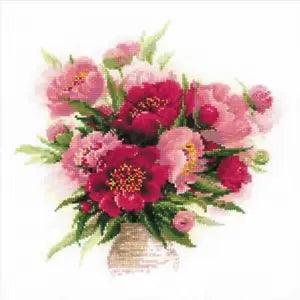 Riolis counted cross stitch Kit Peonies in a Vase, DIY