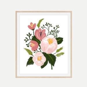 Peony Bouquet Watercolor, Peony Flowers Painting, Pink Floral Art Print, Wall Decor for Nursery, Powder Room Art Print, Pink Wall Art, pink