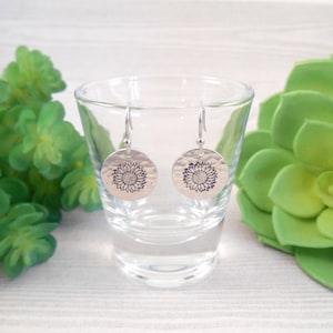 Stamped Sunflower Earrings - Small Hammered & Hand Stamped Sunflower Alkeme Disc Earrings