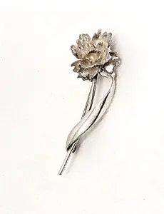Sterling Silver Carnation Flower Brooch Pin Dainty Vintage 2" Long MCM
