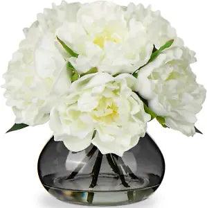 Peonies Artificial Flowers with Vase White Peony Fake Flowers Faux Silk Flower A