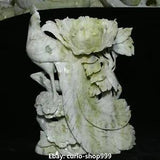 12.2" Natural Lantian Jade Fengshui Phoenix Fenghuang Bird Peony Flower Statue