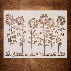 A Row of SUNFLOWERS Stencil for Painting on Wood, Canvas, Furniture, DIY Sneakers, and more - Reusable Stencils