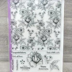 Crafter's Companion Oriental Peony 12 Piece Large Stamp Set Flowers Thanks