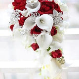 Lavish Faux Cascading Bridal Wedding Calla Lilies, Roses, Brooches, Pearls, Spring Bouquet- New worldwide