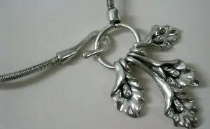 Silver Tone Spring Wire Collar Necklace Calla Lily Flower Pendant Rhinestone
