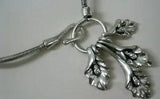 Silver Tone Spring Wire Collar Necklace Calla Lily Flower Pendant Rhinestone