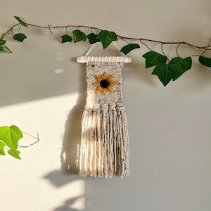 Boho Sunflower Woven Wall Hanging, Small Sunflower Weaving, Boho Woven Wall Decor