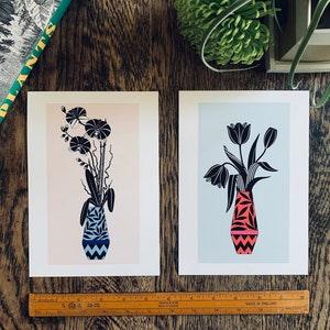 Flower Power : pair of A5 botanical mini prints / urban jungle, plant lovers, indoor garden, tulips, orchids, flower lovers / boho / calm