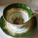 Elizabethan wide mouthed tea cup - green- rose floral bouquet center- scroll down for item details/shipping