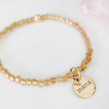 Seed bead bracelet with personalized disc, ENGRAVED disc, name bracelet, disc bracelet, gift for her, bridal party gift ,