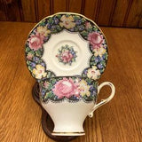 Paragon Gingham Rose, Floral Needlepoint Teacup and Saucer, Double Gold Warrant