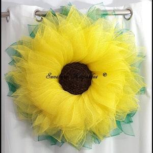 Yellow Deco Mesh Summer Flower Door Wreath,Home Decor {Handmade} 28" Wide