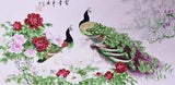 STUNNING ORIENTAL ASIAN ART CHINESE WATERCOLOR PAINTING-Peacock&Peony flowers